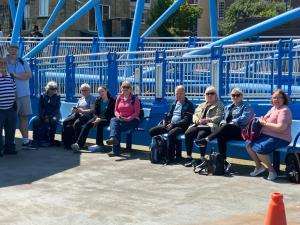 walkers waiting for ferry